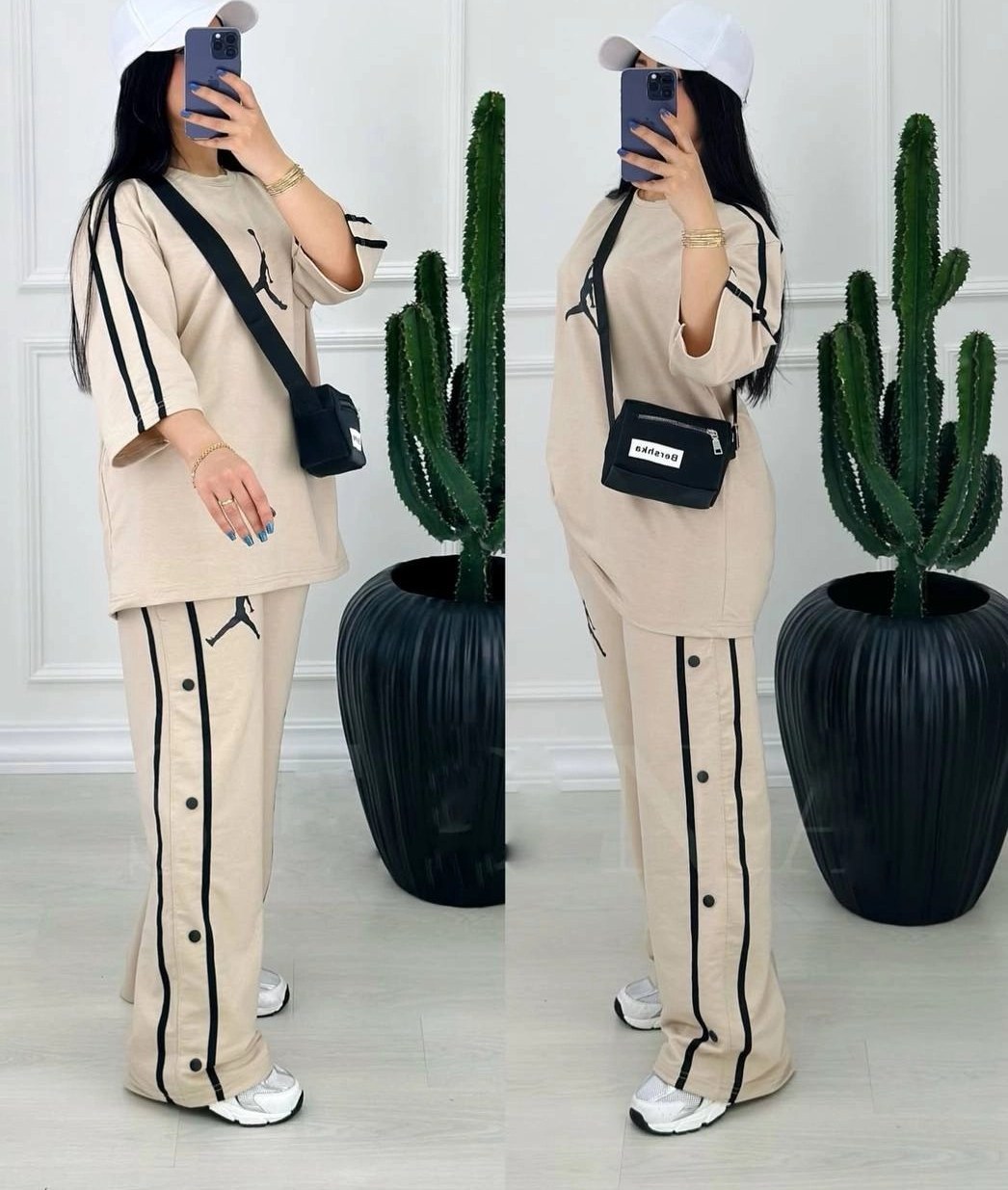 ست تیشرت و شلوار دورس نخ پنبه جردن سایز فری رنگ مشکی