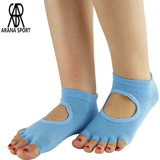 جوراب بدنسازی جلو باز پیلاتس گلدن استار استپ‌دار مناسب یوگا و ورزش‌های هوازی