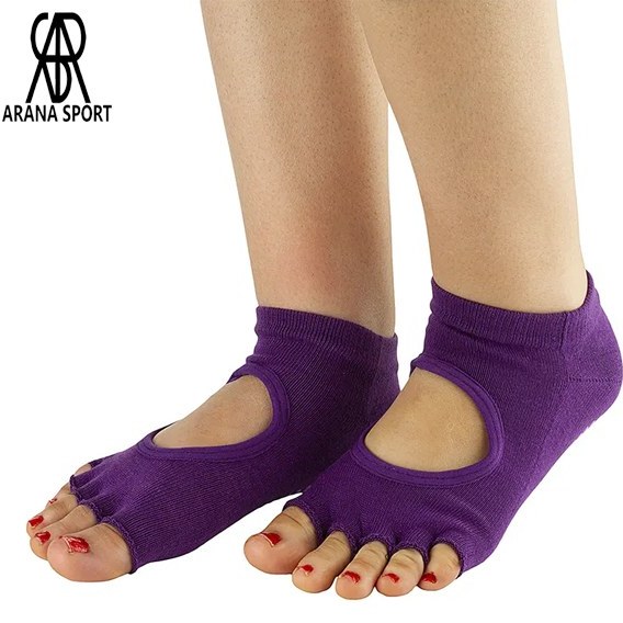 جوراب بدنسازی جلو باز پیلاتس گلدن استار استپ‌دار مناسب یوگا و ورزش‌های هوازی