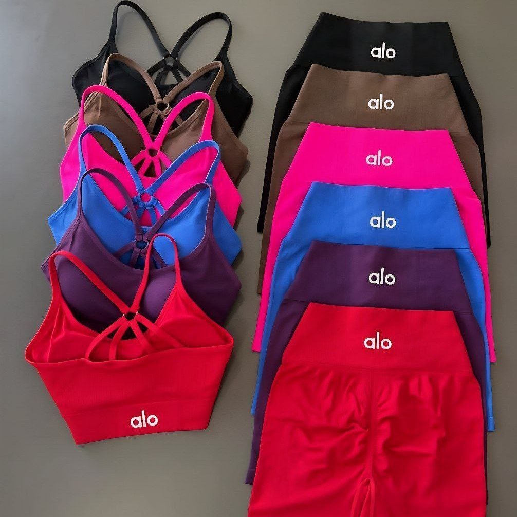 ست نیم‌تنه و شورتک ورزشی زنانه و دخترانه ALO | فری سایز 36 تا 42 | کاپ متحرک کد ۱۹۳