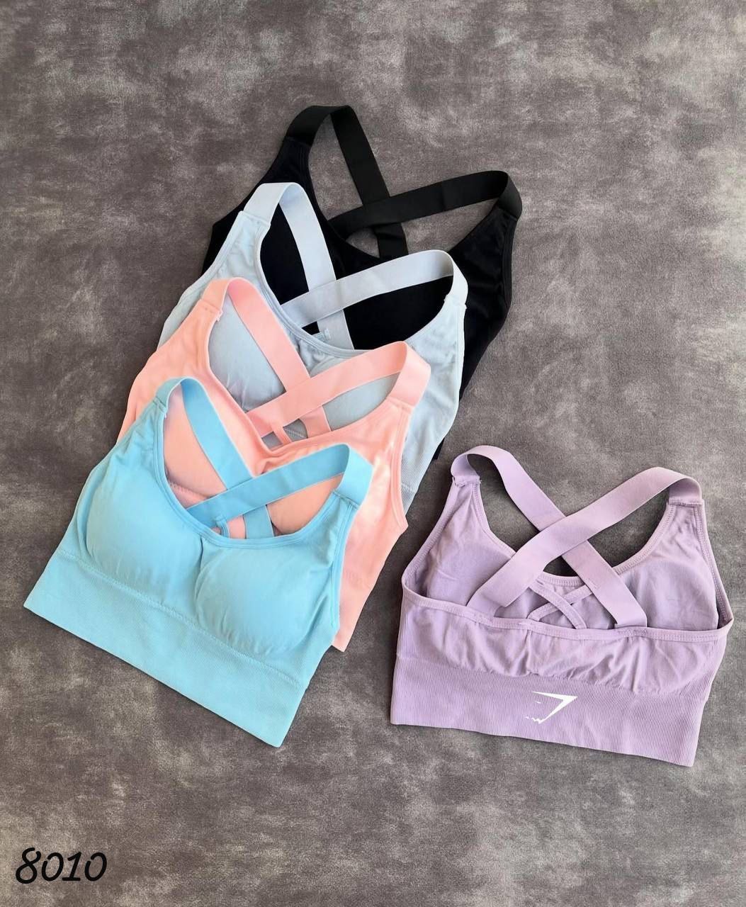 نیم‌تنه کبریتی ورزشی زنانه و دخترانه جیم شارک | پشت ضربدری با کاپ متحرک | فری‌سایز و رنگ‌های پاستیلی کد ۸۰۱۰