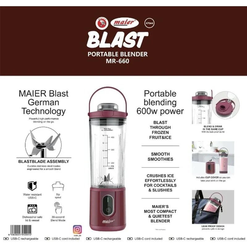 شیکر شارژی مایر مدل MR660 ظرفیت 470 میلی‌لیتر