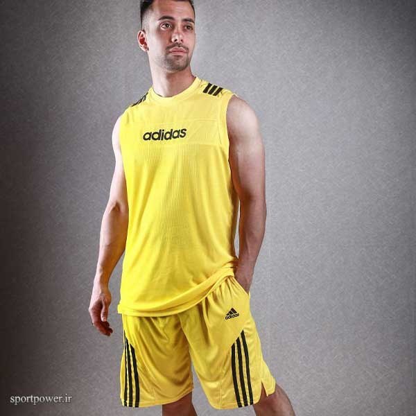 ست لباس ورزشی مردانه آدیداس حلقه‌ای شلوارک صورتی L-XL