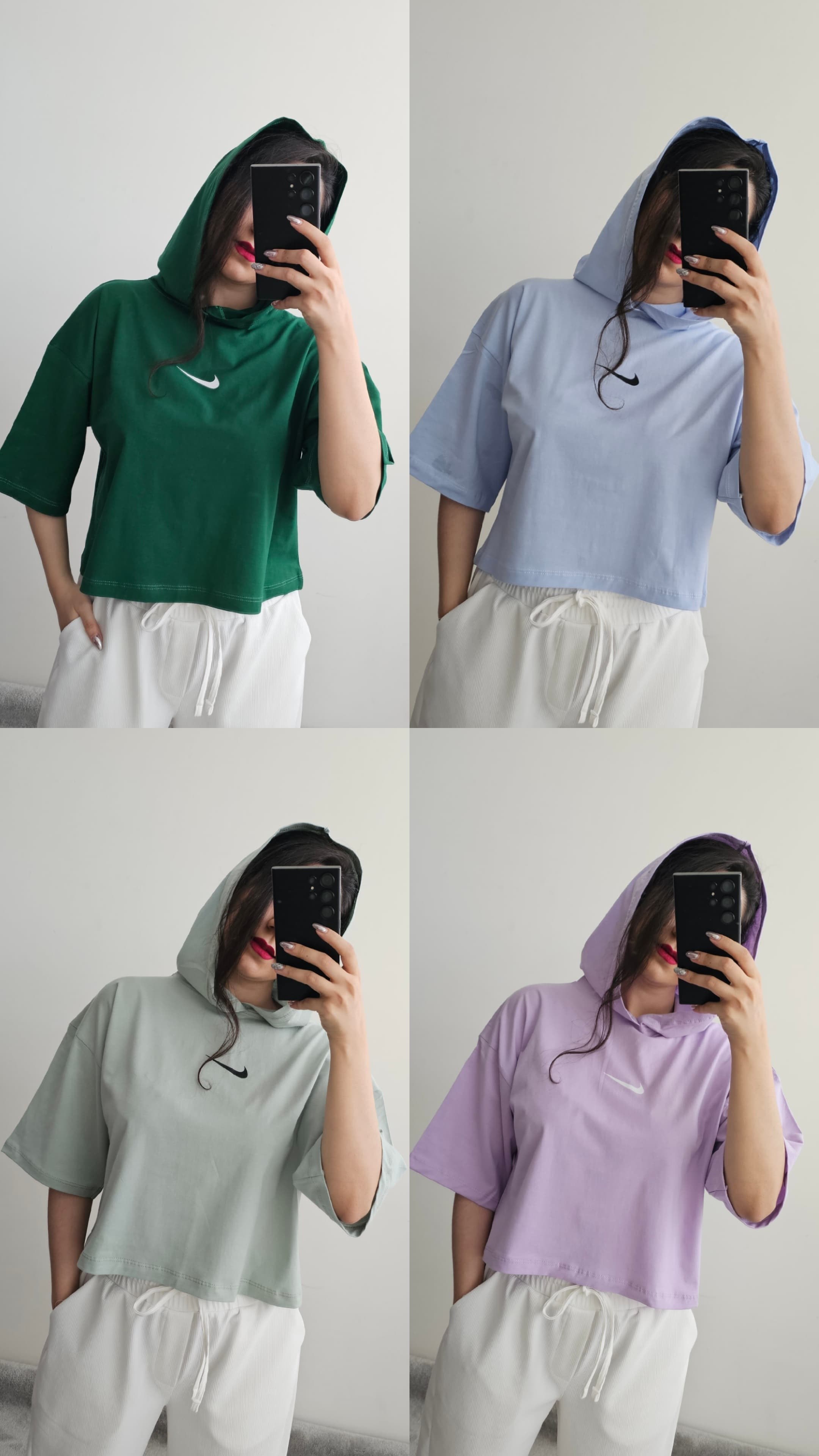 کراپ کلاه دار نایک آبی سایز XL