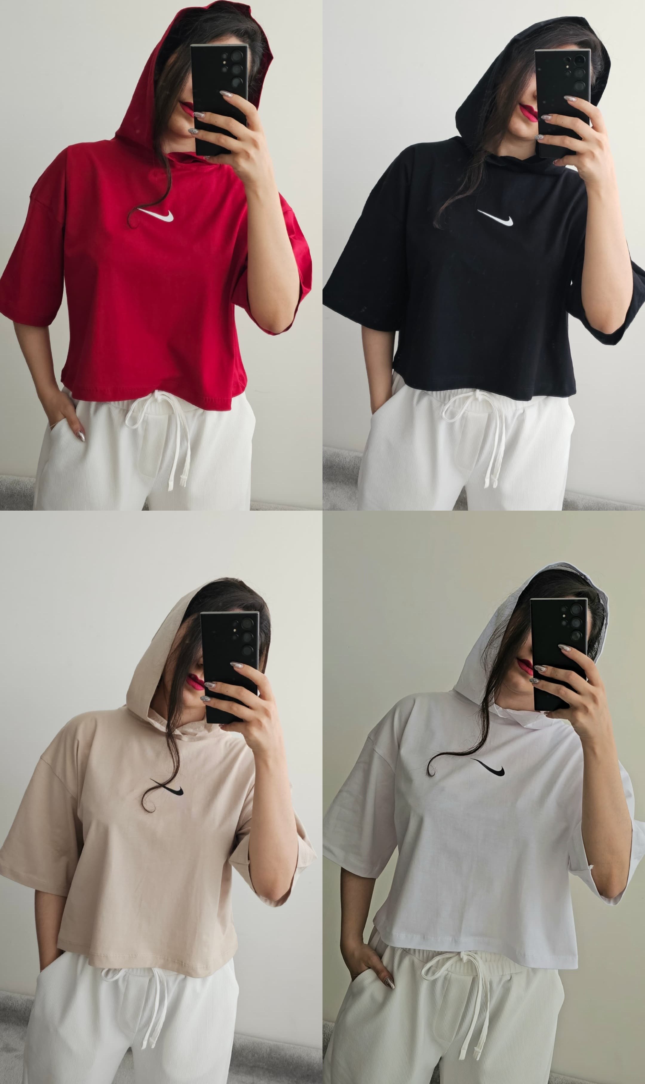 کراپ کلاه دار نایک آبی سایز XL