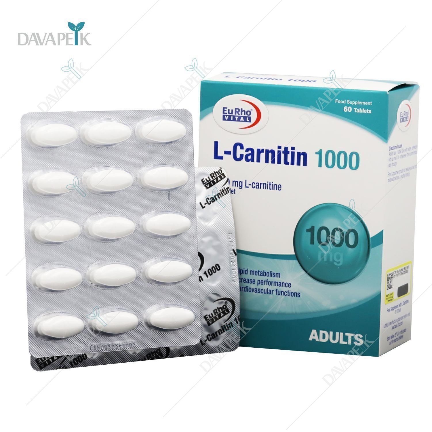 قرص ال کارنیتین 1000 میلی گرم یوروویتال بسته 60 عددی