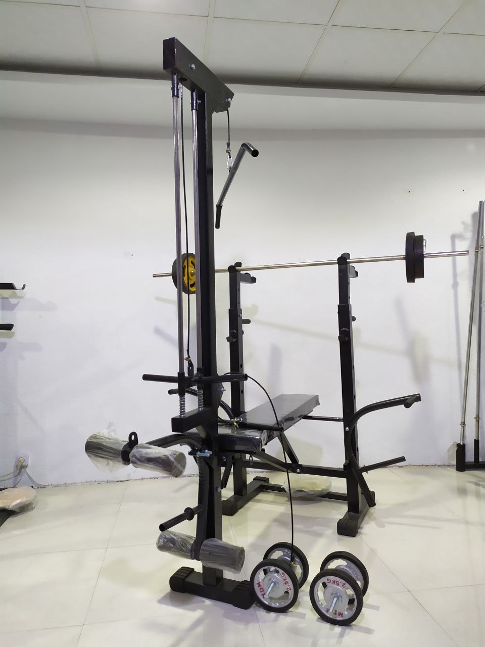 دستگاه بدنسازی ۵۲ کاره تاشو پک کامل همراه ست وزنه هالتر