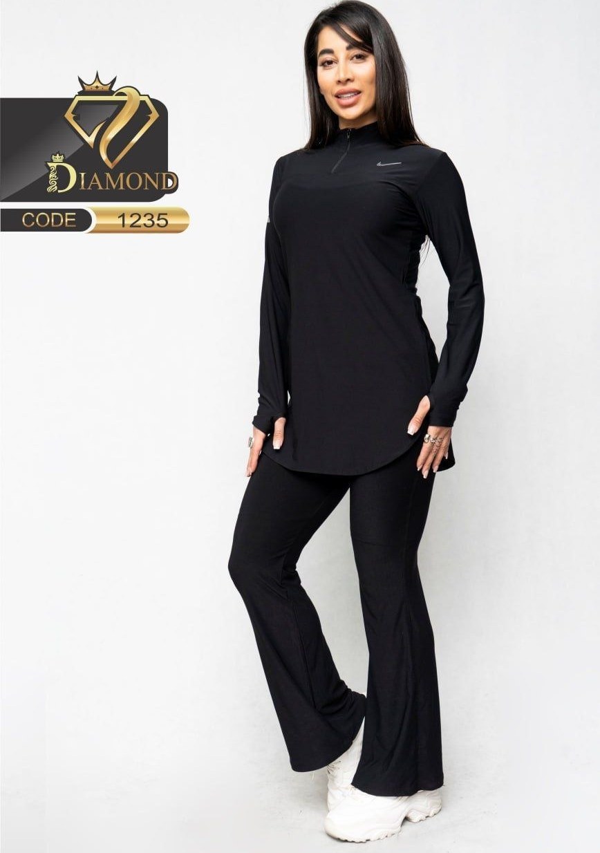 ست ورزشی زنانه بلوز فینگری نیم زیپ و لگ بوتکات