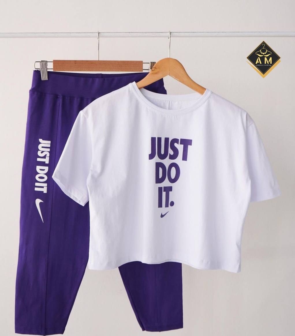 ست ورزشی زنانه کراپ شلوارک نایکی و جاست دوایت رنگ سفید