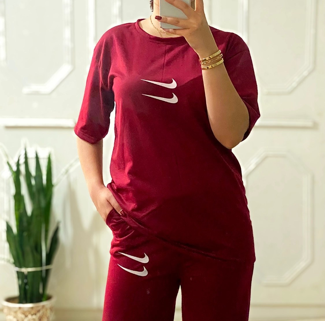 ست ورزشی زنانه نایک مدل دبل با تیشرت و شلوار