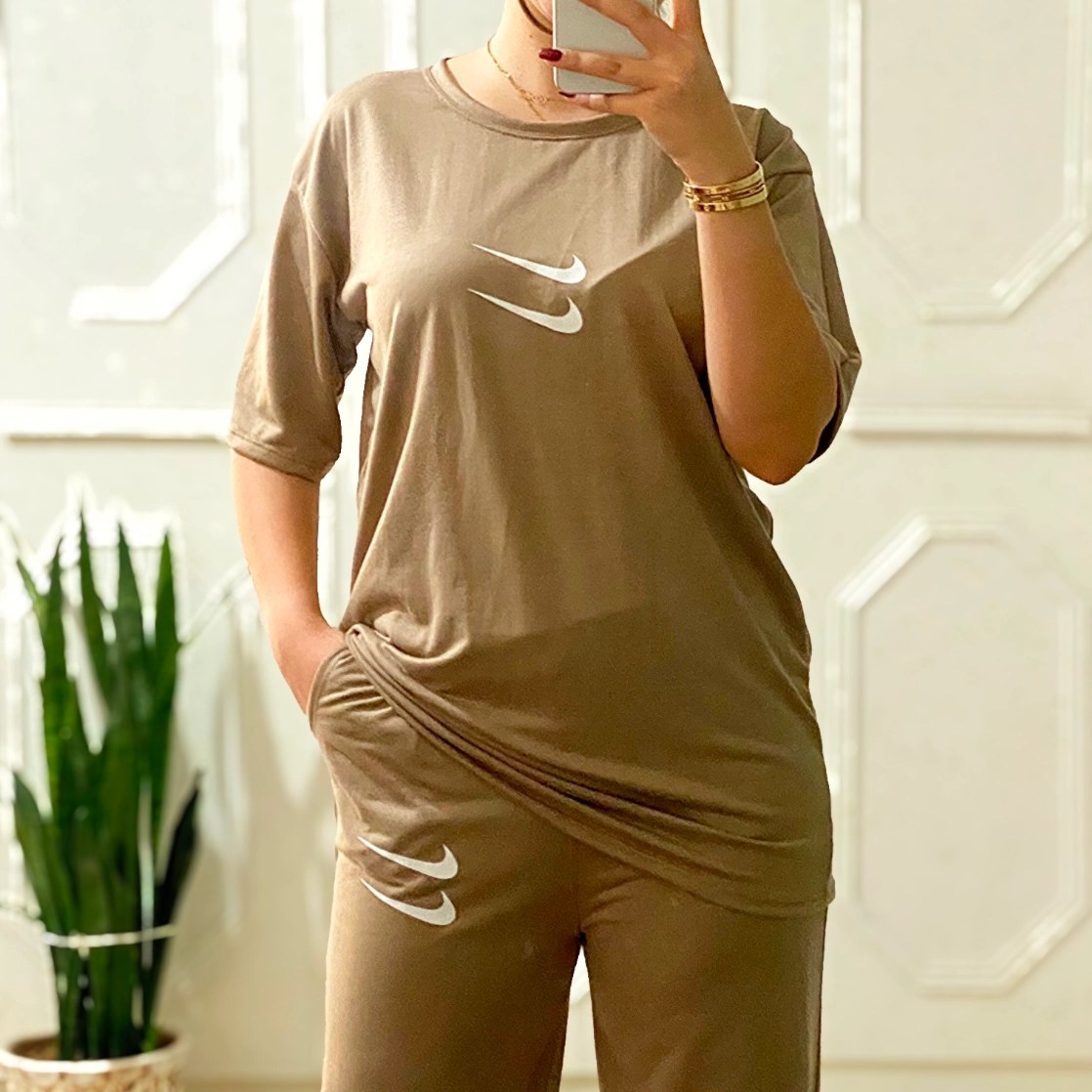 ست ورزشی زنانه نایک مدل دبل با تیشرت و شلوار